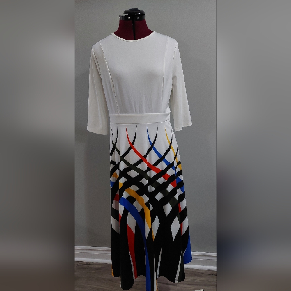 MissLook Dress Size Large Blue Yellow Green Multi